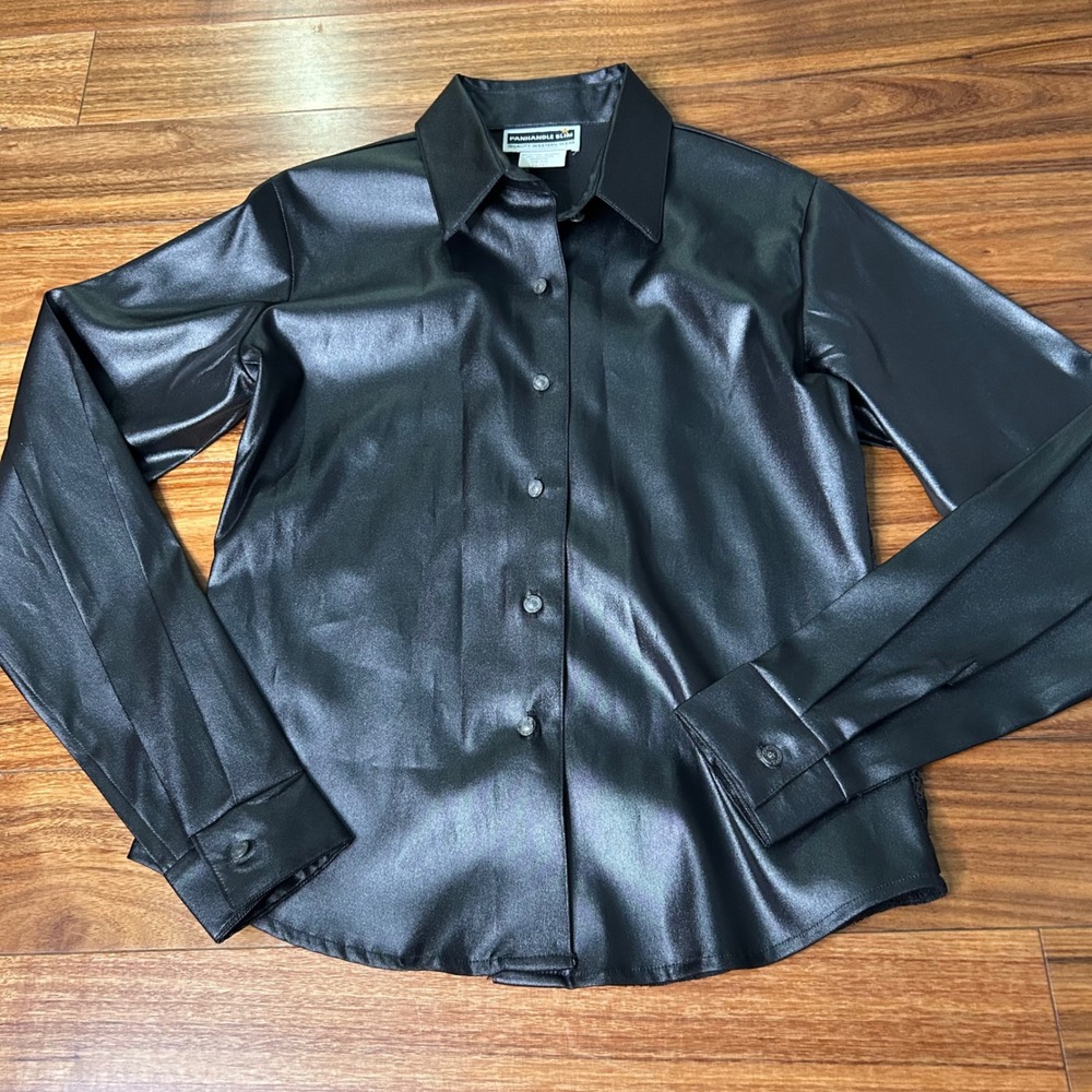 Panhandle Slim Womens Metallic Black Western Lace‎ Back Button Up Shirt Medium